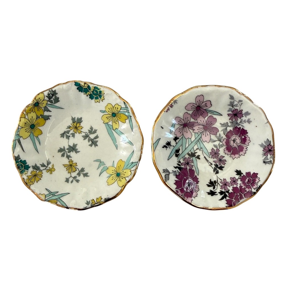 Hispania CH Spain Porcelain Floral Trinket Dishes Gold Rim Set 2 VTG